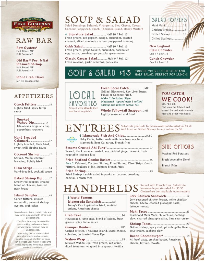 Keys Menu Islamorada Fish Company